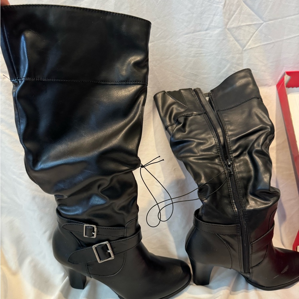 Black belted boots, NYT tall heeled boots, black boots